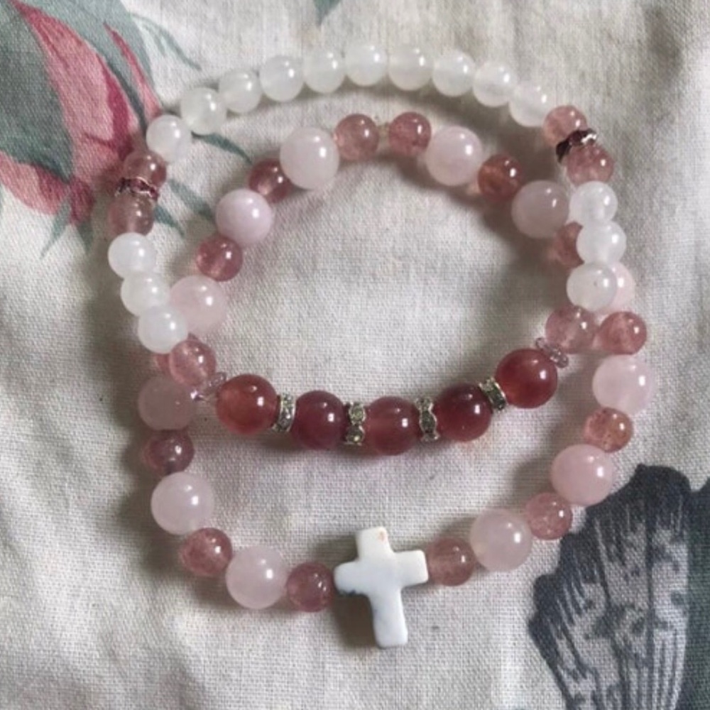 Rose & Strawberry Quartz & Jade Gemstone Bracelets